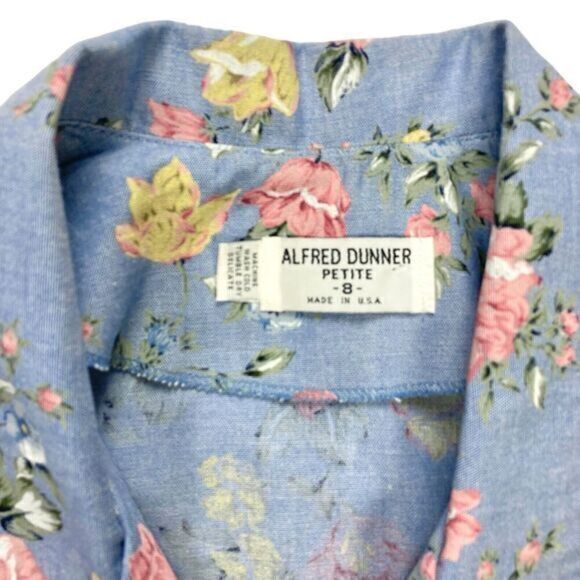 Alfred Dunner Linen Blazer Womens Sz 8 Blue Pink Floral Print 3/4 Sleeve Jacket - Picture 15 of 16